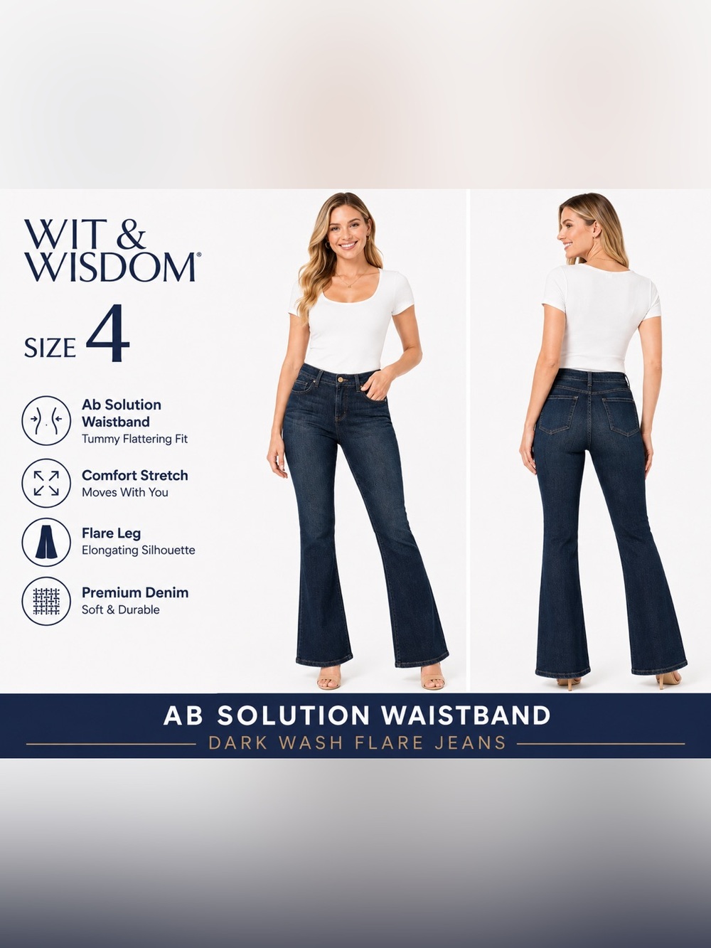 Wit & Wisdom |Size 4 |Flare Jeans |Dark Wash |Tummy Control Stretch Denim